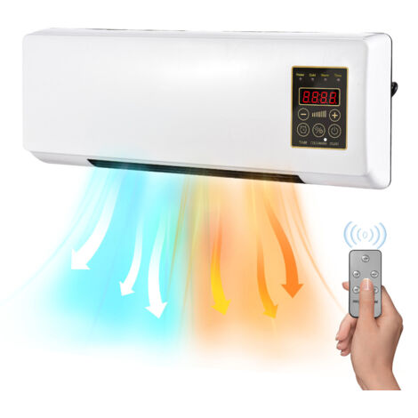 Decdeal – Chauffage et ventilateur portatifs combinés – Montage mural – 1800W – Minuterie 6h – Faible bruit pour sommeil – Télécommande – 220V