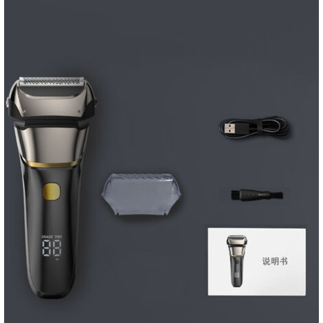 Decdeal Rasoir électrique pour hommes 3 têtes Rasoir rechargeable sans fil avec indicateur de puissance LED Trimeuse à barbe étanche humide et rasage sec (1/5)