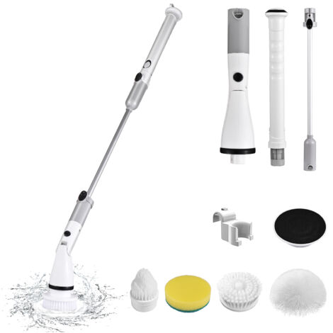 Brosse à récurer électrique sans fil avec manche à rallonge réglable et 4 têtes de brosse pour la cuisine, la salle de bain, les murs les fenêtres et le sol, Batterie 4000mAH (1/5)