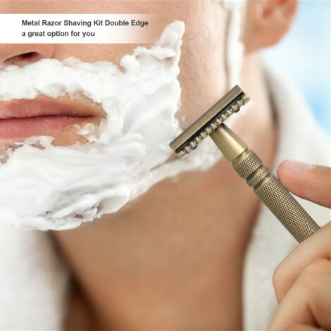 Decdeal Kit de rasage du rasoir en métal Sécurité à double bord avec support manuel de la barbe / outil de retrait de la moustache (1/5)