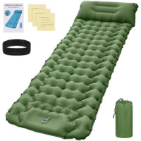 Tapis de couchage de camping avec oreiller et pompe intégrée, tapis de couchage gonflable, matelas pneumatique de camping imperméable pour sac à dos, tente de randonnée, voyage, Vert