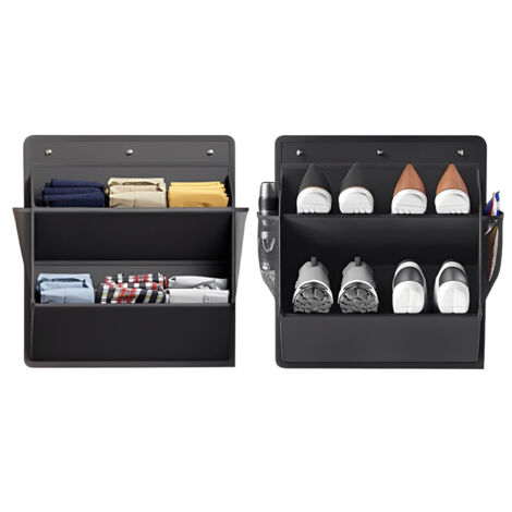 Sac de rangement pour chaussures à fixer au mur - Sac de rangement double couche - Multifonctionnel pour chaussures, chapeaux et jouets - Tissu Oxford - Noir - 46,5 x 43 cm - Lot de 2 (1/5)
