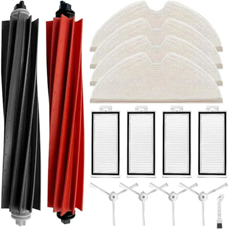 Accessoires pour robot aspirateur : 1 paire de brosses principales doubles, 4 chiffons, 4 cartouches filtrantes, 1 brosse à tête d’oie, 4 brosses triangulaires blanches. (1/5)