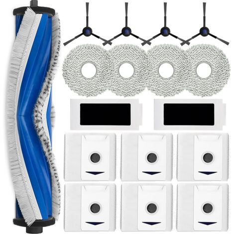 Compatible avec les aspirateurs Ecovacs T30Max/Pro/Omni : 1 brosse principale + 4 lingettes métalliques épaisses + 2 filtres + 6 sacs à poussière à charbon actif + 4 brosses latérales (1/5)