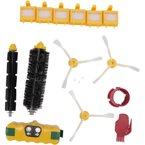 Kit de filtre à brosse pour batterie NiMH 3500 mAh 14,4 V pour balayeuse : filtre à brosse latérale, brosse principale et accessoires (1/5)