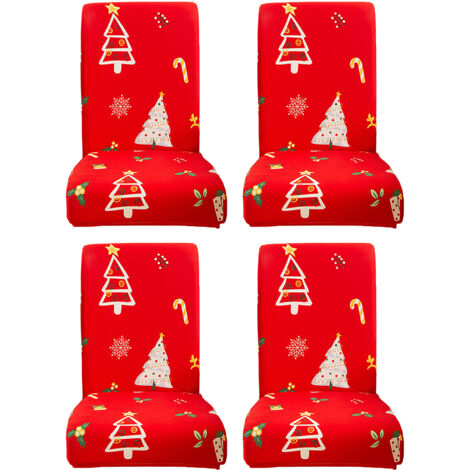 Lot de 4 housses de chaises de salle à manger pour Noël, extensibles, amovibles et lavables (1/5)