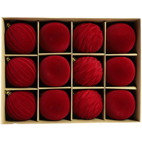 Boules de Noël en velours floqué pour sapin de Noël, 8 cm, 12 boules en plastique à suspendre (1/5)