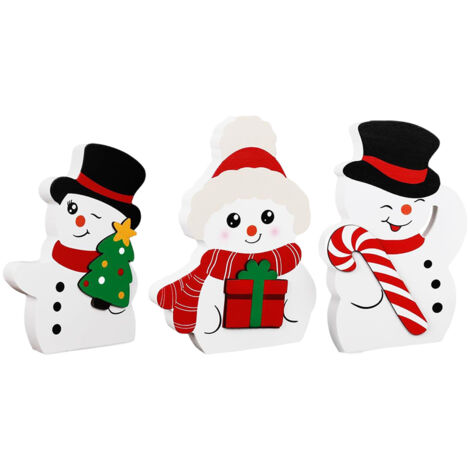 Décorations de Noël bonhomme de neige pour l'intérieur, ensemble de 3 plateaux décoratifs d'hiver avec bonhomme de neige, blocs de bois bonhomme de neige pour décorer une table de Noël, une fête, une  (1/5)