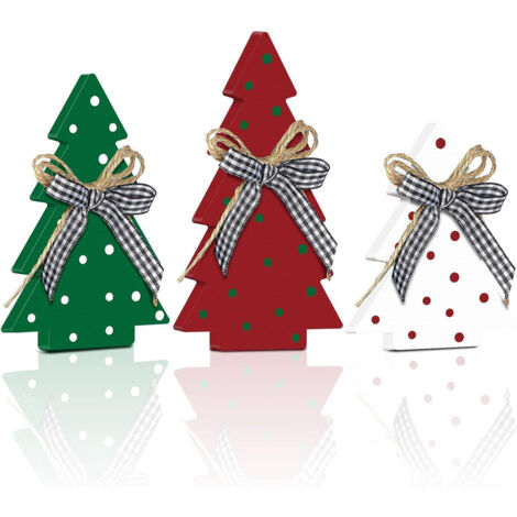 Décoration de table sapin de Noël en 3 pièces, panneau décoratif à carreaux Buffalo pour la maison, décoration d'étagère en bois (1/5)