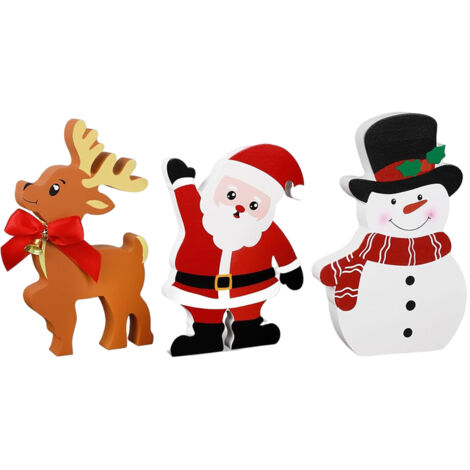 Décorations de Noël bonhomme de neige pour l'intérieur, ensemble de 3 plateaux décoratifs d'hiver avec bonhomme de neige, blocs de bois bonhomme de neige pour décorer une table de Noël, une fête, une  (1/5)