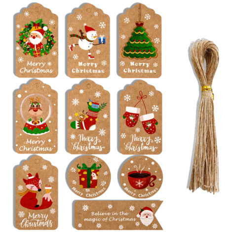 50 étiquettes de Noël en papier kraft à faire soi-même, avec cordelette, pour remercier, loisirs créatifs et emballage cadeau (1/5)