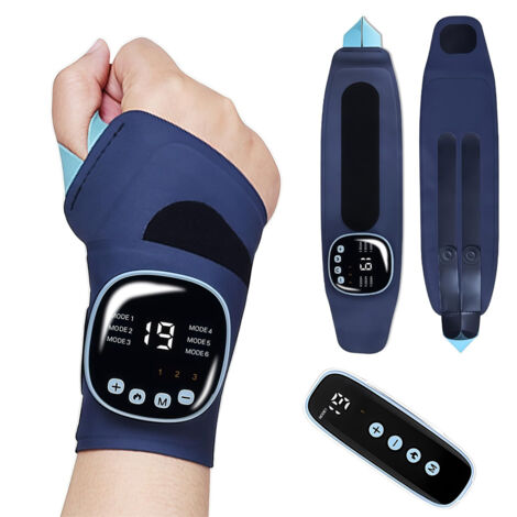 Appareil de massage EMS pour poignets, masseur portable sans fil avec fonction chauffante, 9 modes/19 intensités, bandages pour poignets gauche/droite, support de poignet pour tendinite et syndrome du
