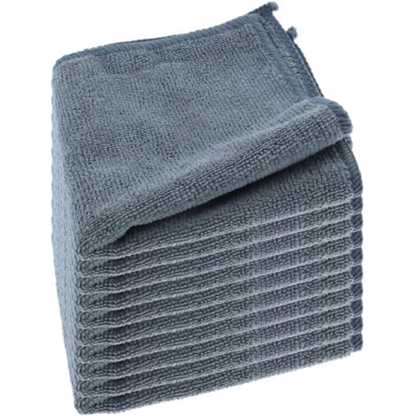 Lot de 10 Chiffons de Nettoyage en Microfibre Polyvalents sans Traces - Dimensions : 30 x 30 cm (Gris) (1/5)