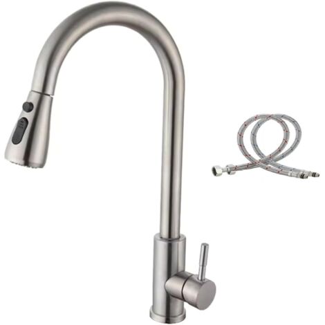 Robinet de cuisine avec douchette extractible, robinet d'évier de cuisine à poignée unique brossée, acier inoxydable 304, robinet de cuisine moderne pour usage commercial, de style campagnard, pour ca (1/5)
