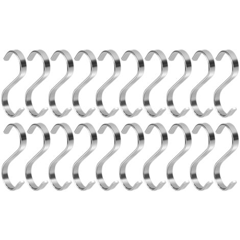 Crochet plat en acier inoxydable épais en forme de S, crochet de cuisine plat en forme de S pour suspendre les aliments, adapté au séchage des saucisses, des charcuteries, du poisson séché, etc (1/5)