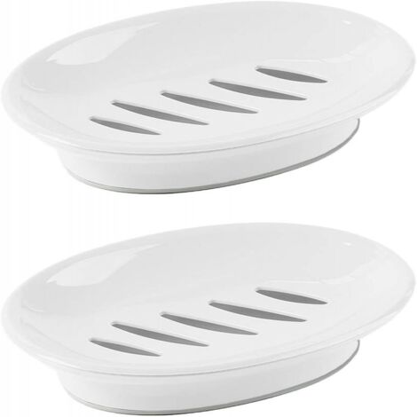 Un ensemble de deux porte-savons en plastique avec égouttoir et porte-éponge, faciles à nettoyer et à garder au sec, adaptés aux douches, salles de bains et cuisines (blanc) (1/5)