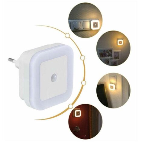 Deux veilleuses LED avec détecteurs de mouvement, prise à économie d'énergie, lumière blanche chaude, adaptées aux chambres d'enfants, aux couloirs et aux escaliers - lumières LED à intensité variable (1/5)