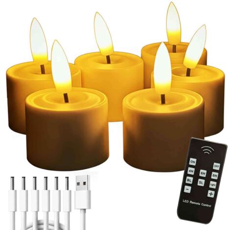 Lot de 6 lampes chauffe-plat LED rechargeables sans flamme – avec télécommande, minuterie et effet clignotant, câble USB-C, idéales pour les fêtes, Halloween, Noël et la décoration du salon (1/5)