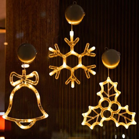 Ensemble de décorations de Noël (3 pièces), guirlande lumineuse de Noël à ventouse, guirlande lumineuse de Noël à piles (1/5)