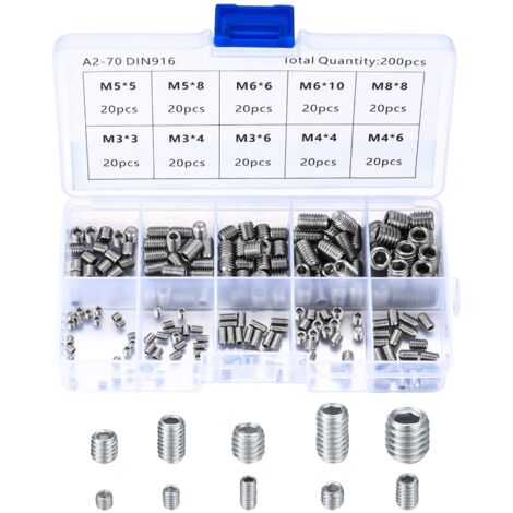 200 vis à tête plate hexagonales en acier inoxydable, vis sans tête en boîte, vis à tête fraisée, en boîte