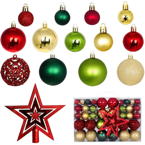 Ensemble de 101 décorations pour sapin de Noël, comprenant des boules de Noël incassables en plastique rouge, doré et vert (1/5)