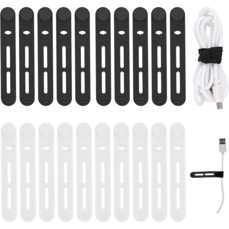 20 attaches de câble en silicone - Réutilisables - Organisateur de câbles multifonctionnel - Attache-câble - Convient aux appareils de la maison et du bureau tels que les chargeurs de téléphone (1/5)