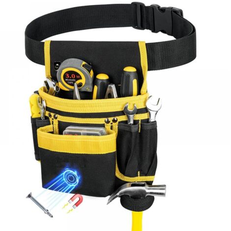 Ceinture porte-outils, ceinture de rangement d'outils avec 13 poches, sac à outils magnétique détachable et réglable, ceinture porte-outils robuste et épaisse pour hommes, adaptée aux électriciens (1/5)