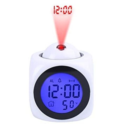 Réveil numérique à projection - Réveil numérique dédié à la chambre - Réveil numérique - Mesure de la température - 5 sonneries - Fonction snooze de 10 minutes - Radio-réveil (1/5)