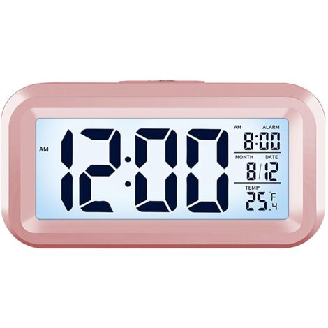 Réveil numérique avec grand écran LCD – affiche le calendrier, la température, le format 12/24 heures, et dispose d'une veilleuse et d'une fonction snooze – compact, silencieux et portable – fonctionn (1/5)