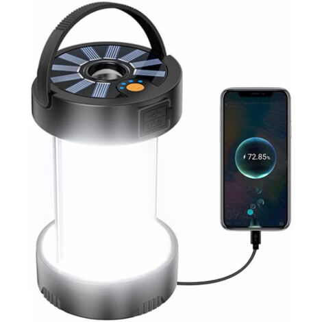 Lampe de camping extérieure, lampe de secours de type C,rechargeable,lampe de secours à LED solaire multifonction étanche pour le camping, la randonnée, la pêche Noir (1/5)
