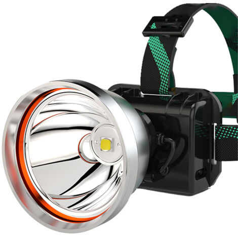 Lampe frontale rechargeable ultra-lumineusedirigéProjecteur à piles, idéal pour le jardin, le camping et la pêche. Anneau argenté XPG, lumière jaune, double usage (électrique) (1/5)