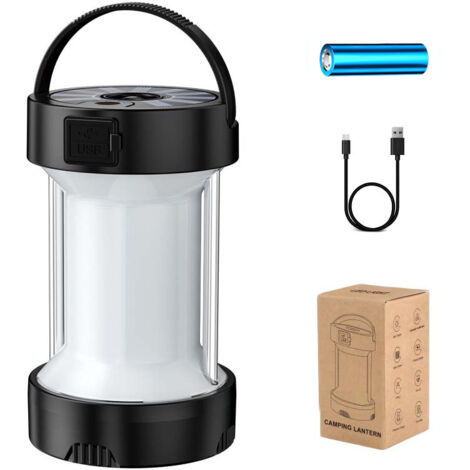 Lampe de camping portable LED rechargeable, étanche IPX4, 4 modes, 6W 1800mAh, convient pour l'éclairage extérieur, le camping et l'utilisation à domicile, comprend un câble USB, 1 unité (noire) (1/5)