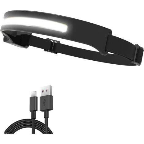 Lampe frontale - Rechargeable par USB - Lampe frontale à capteur - Portable - Idéale pour le jogging, la randonnée, le camping et le ski - Noire (1/5)