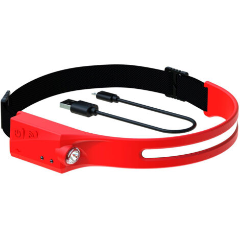 Lampe frontale rouge, étanche, légère et à détecteur de mouvement, idéale pour le vélo, la course à pied, la pêche et le camping (1/5)