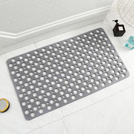 Salle De Bains Lavable à La Machine Tapis De Douche Pour,Extra Doux Tapis De Bain Avec Le Trou Puissant De Drainage De Ventouse Pour La Douche,Nonslip (Nonslip) Tapis De Baignoire-Gris 75x43cm(30x17in (1/5)