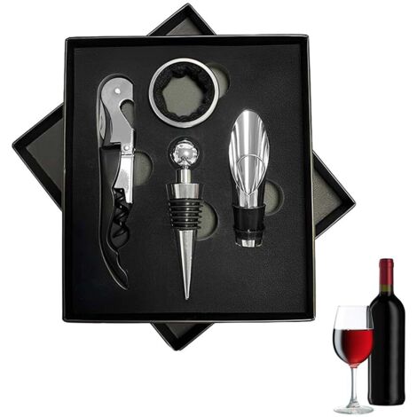 Lot de 4 tire-bouchon,Facile à utiliser, avec poignée ergonomique,Anneau d'égouttement, bec verseur, bouchon de bouteille, ouvre-vin,Durable et robuste,Parfait pour les cadeaux (1/5)