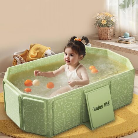 Baignoire Pliable Bébé Portable 0-8 Ans - Baignoire Enfant Verte Avec Bouchon Vidange & Isolation Thermique