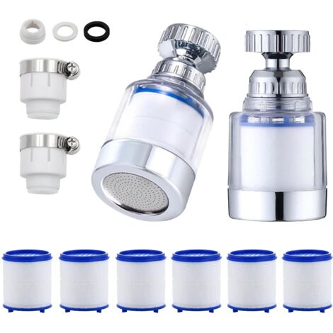 Lot de 2 filtres transparents pour robinet à 360° + 6 éléments filtrants en coton PP avec élément filtrant interchangeable pour cuisine, évier, salle de bain (1/5)