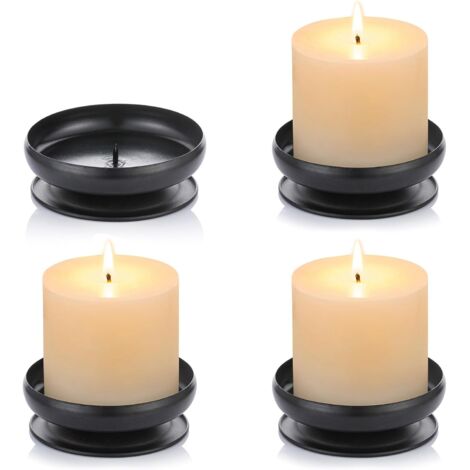 4 Pièces Bougeoir en Forme De Pointe Plaque De Bougie en Fer, Support Bougie Pilier Noir Plaque Bougie Décorative Bougeoir de 9cm Diamètre Bougies LED et Cire, Cônes D'encens, Spa, Mariages (1/5)