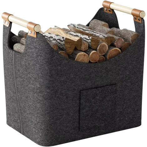 Panier bois cheminée XL panier buche en feutre très épais et poignée renforcée Pliable Sac en feutre pour les courses, le bois, le journal(Gris ardoise) (1/5)