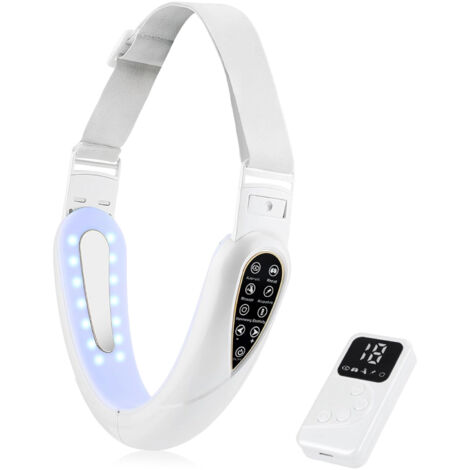 Massager Électrique en V pour le Visage + Électrostimulateur Édition 2026 Appareil de Soins du Visage avec Technologie EMS, Lumière Rouge et Bleue, 5 Modes de Traitement – Télécommande Incluse (blanc) (1/5)