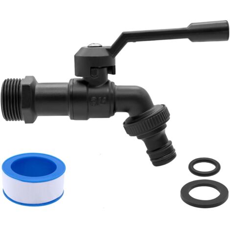 Robinet de jardin en laiton de 3/4" - Résistant au gel - 20 °C - Résistant à la chaleur - 120 °C - Avec raccords de tuyau - Noir (1/5)