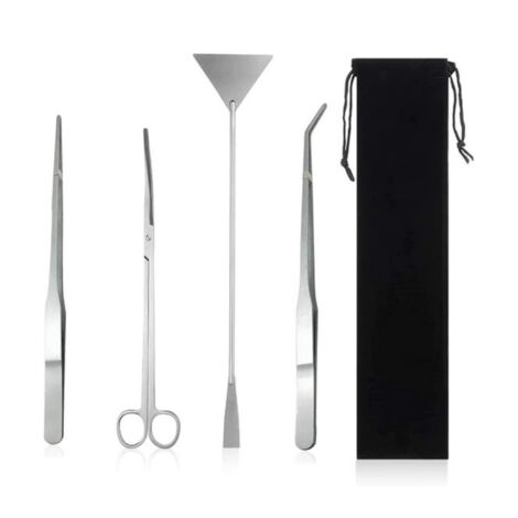 Kit d'outils pour aquarium – 4 pièces de fournitures de terrarium comprenant une longue pince à épiler pour terrarium, une pince d'alimentation, des ciseaux d'aquarium, un grattoir (1/5)