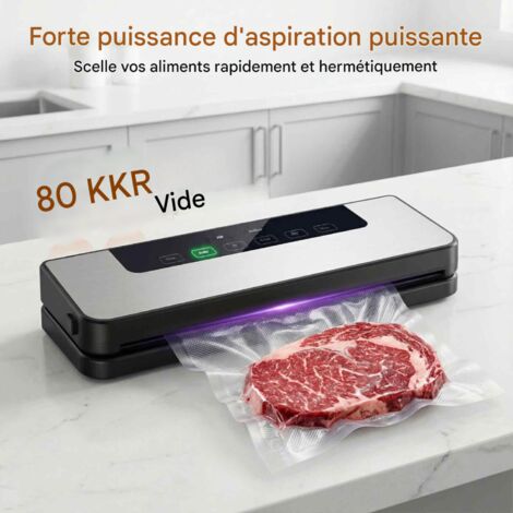 Machine Sous Vide Alimentaire 90W + 100 Sacs Offerts – Scellage Automatique Sec/Humide, Compacte, Prolonge Fraîcheur Viande Légumes Fruits