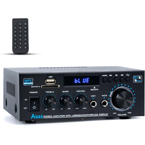 Bluetooth Hifi Audio Stéréo, 300 W x 2, 2 canaux pour home cinéma et haut-parleurs d'étagère, avec radio FM, karaoké, avec USB/SD/RCA/MIC/FM, avec télécommande, pour garage, bar
