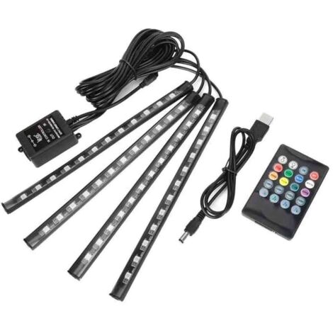 4x12 LED Lumière de Voiture, Éclairage d'ambiance Intérieur de Auto avec Port USB et Télécommande, Bande de Lampe Couleur Musicale de Décoration (1/5)