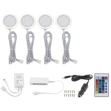Lot De 4 Lampe De Placard Led, 12V Lumiere Cuisine Sous Meuble Autocollante, Spot Led Rechargeable Usb Avec Telecommande, Blanc Chaud 3000k Pour Cabinet Penderie Cuisine Entrée Vtrine Couloir (1/5)
