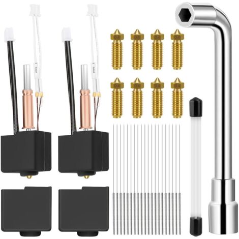 2Pcs Kobra 3 Hotend avec 8 buses en laiton de 0,4 mm, clé de busse, 20 aiguilles de nettoyage et 4 manchons de protection en silicone Compatible avec Kobra 3/Kobra 3 Combo (1/5)