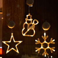 Ensemble de décorations de Noël (3 pièces), guirlande lumineuse de Noël à ventouse, guirlande lumineuse de Noël à piles