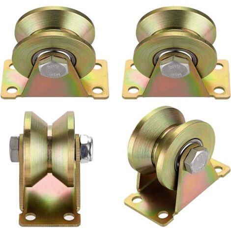 4 Pcs poulie de levage,Poulie Simple pour de Levage Mouflage,Rail Roulette Portail Coulissan,Roulette à rainure en V,Pour cordes cordes en acier etc